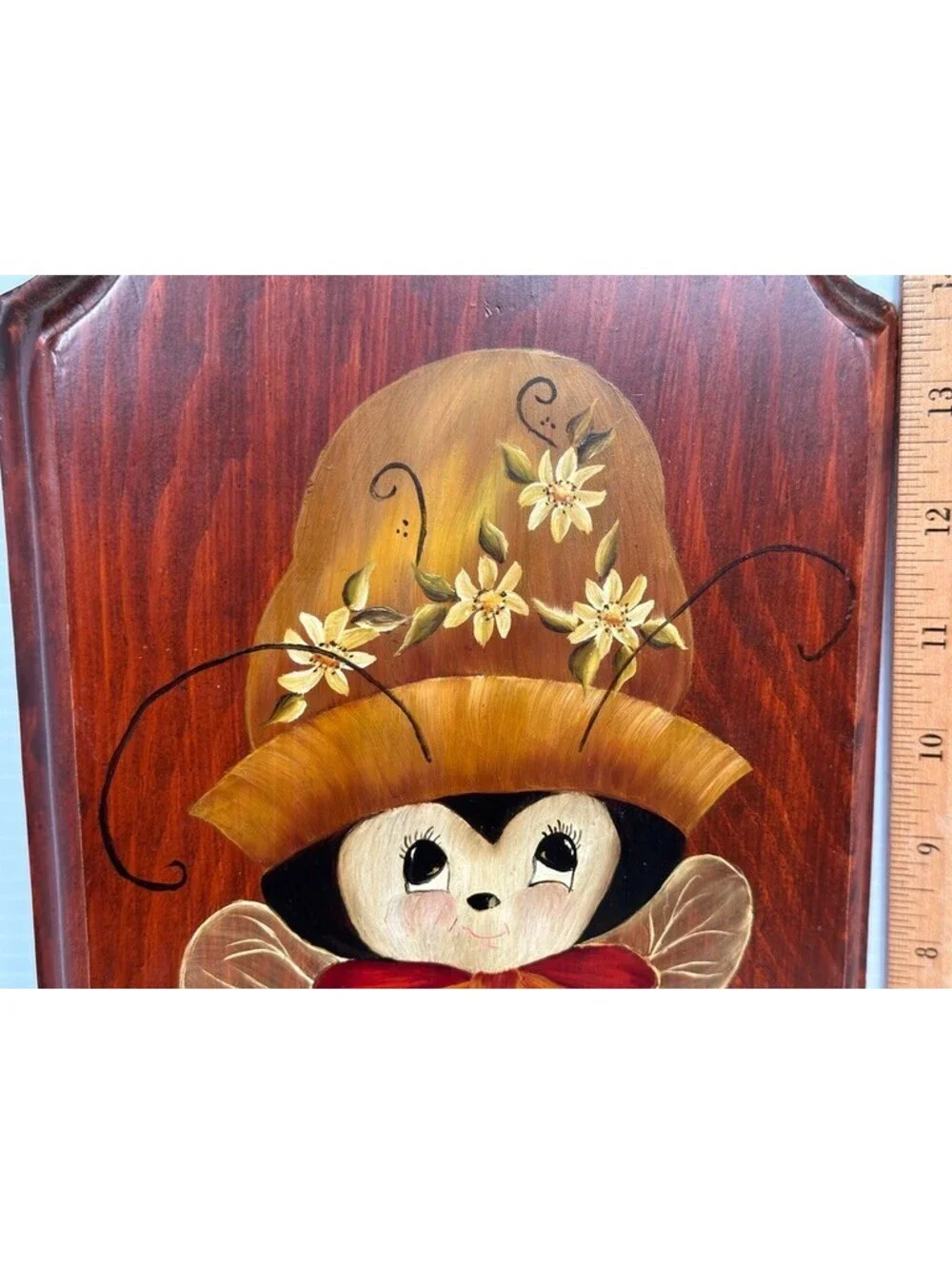 Vintage Wood Wall Art Ladybug Mushrooms Hanging hand panted Snail Floral Fall